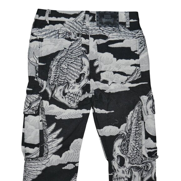 Rebel Vengeance Winged Skull Tapestry Cargo Pants Size 34x32 Goth Streetwear - Picture 5 of 13